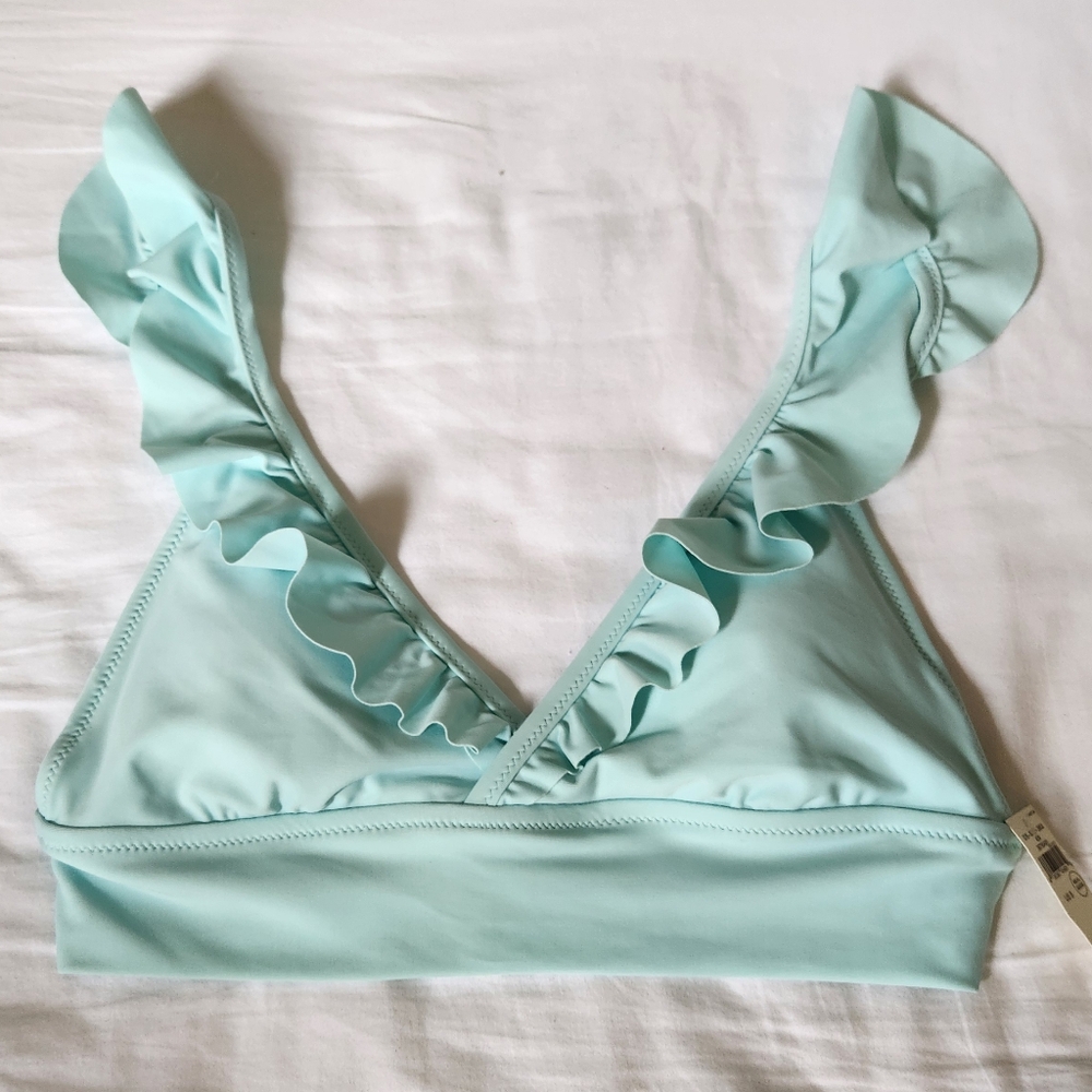 Aerie Aqua Ruffle Triangle Bikini Top Size Small NWT